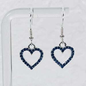 Heart Earrings With Blue Rhinestone In Silver Tone